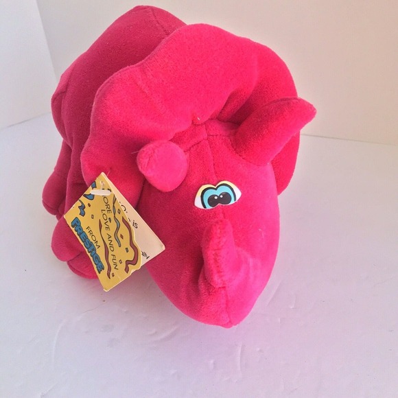 NEW 1985 Prestige Toy Corp Pink Fuchsia Dinosaur Triceratops Velour Korea Plush - Picture 2 of 9